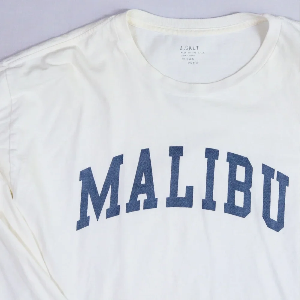 J Galt Malibu Graphic Long Sleeve Tee Women One Size White Cotton Boxy Cropped - Picture 7 of 10